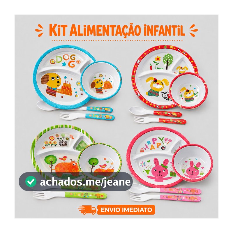 Kit Refeição Infantil Prato Com Divisórias P/ Papinha Bebê Pratinho /Jogo Alimentação
