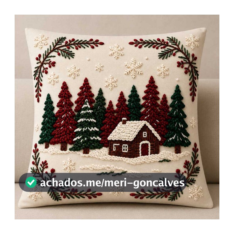 Capa De Almofada Decorativa Estampada Natalina 45cm x 45cm Com Zíper Em Micropercal (100% Poliester)