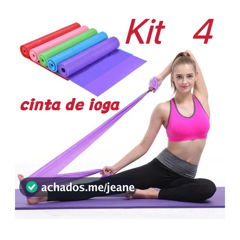 Kit 4 Faixas Elásticas 150cm para Yoga Alongamento Exercícios e Treino