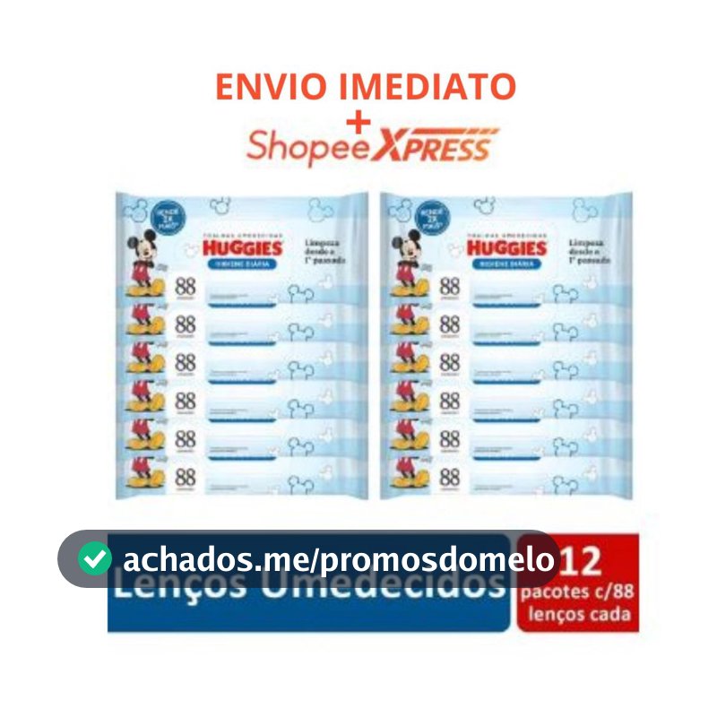 12 pacotes de Lenço Toalhinhas Umedecidas Tripla Proteção Huggies 88 unidades cada Kit