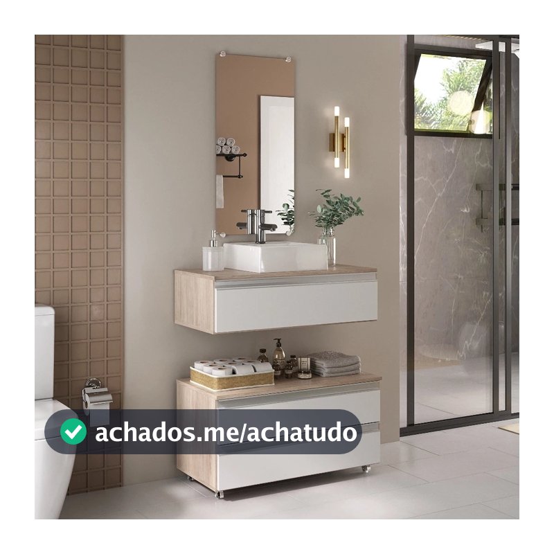 Gabinete Banheiro Creta 80cm com Cuba e Espelheira – Completo