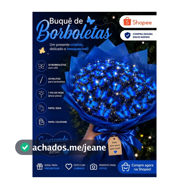 Buquê de 30 Borboletas Com Led - Ideal para Supresa Romântica e Presentes Especiais ( MODELO EXCLUSIVO APENAS NO AZUL! )