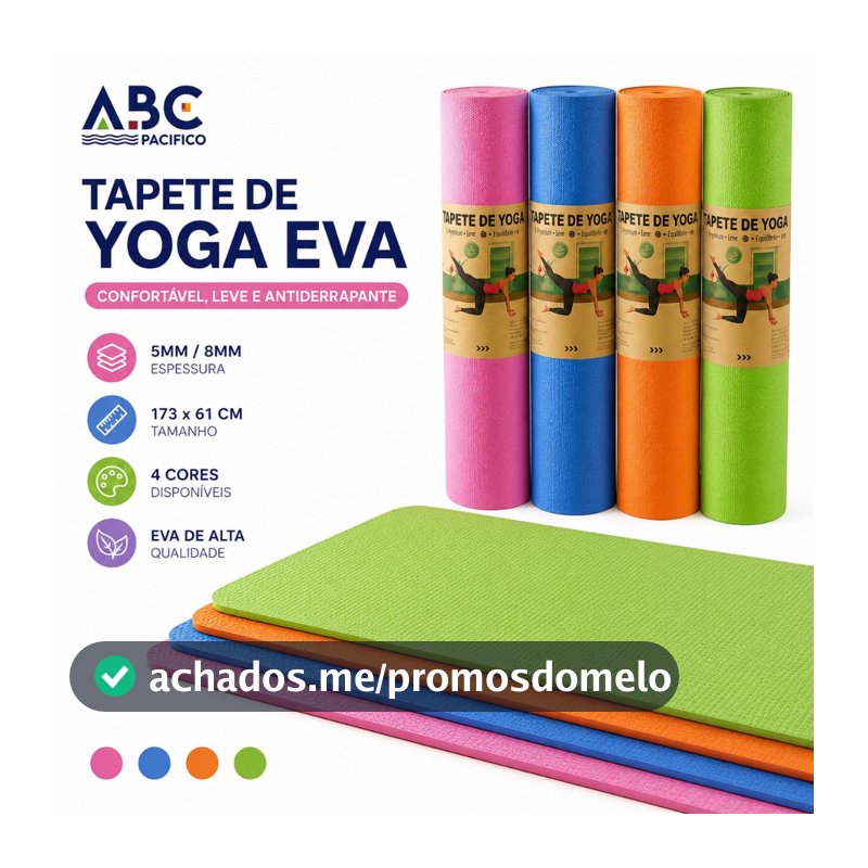 Tapete de Yoga EVA Antiderrapante 5mm/8mm 173x61cm Macio Leve Dobrável para Pilates Alongamento Exercícios em Casa