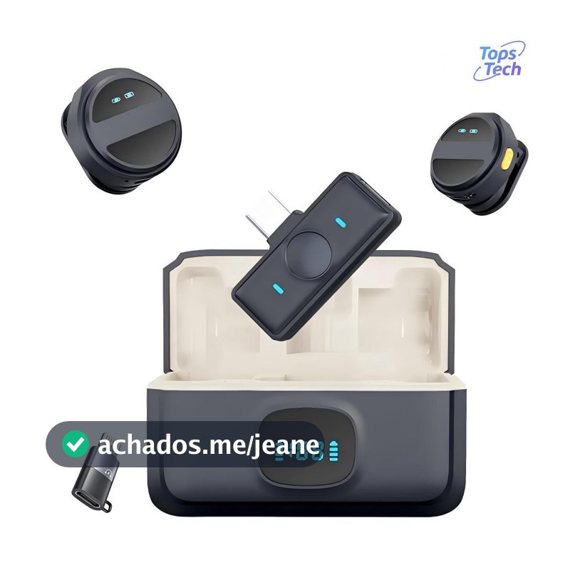 Microfone De Lapela Sem Fio Para iPhone/Android Type-c C/ Cancelamento De Ruído P/ Gravação de vídeo/TikTok/Vlog-Tops