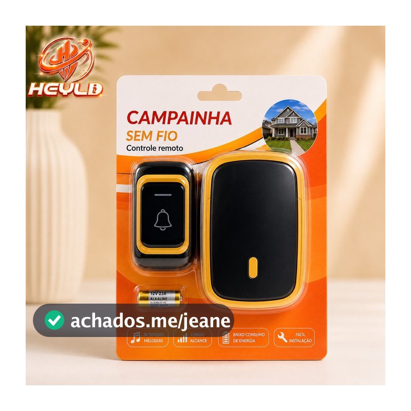 Campainha Sem Fio Longo Alcance (36 Toques) - À Prova D'água e Fácil Instalação - Bivolt