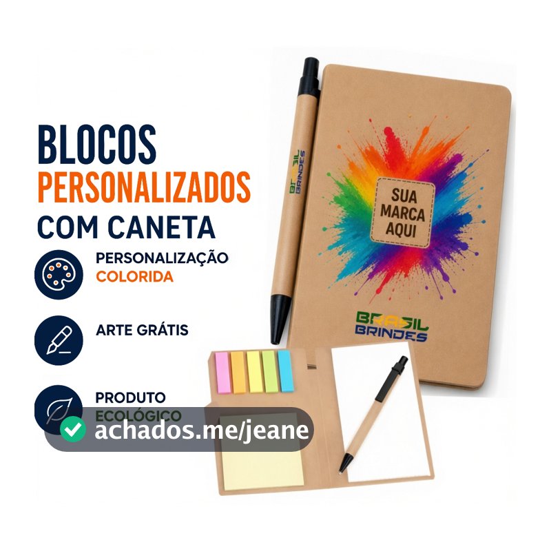 10 blocos de anotação com canetas personalizadas com sua logomarca, caderneta ecológica.