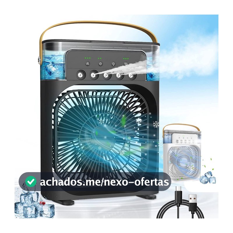 Mini Ar Condicionado Climatizador Umidificador Ventilador Portátil USB Led Quarto Sala Escritório Reservatório 600ml