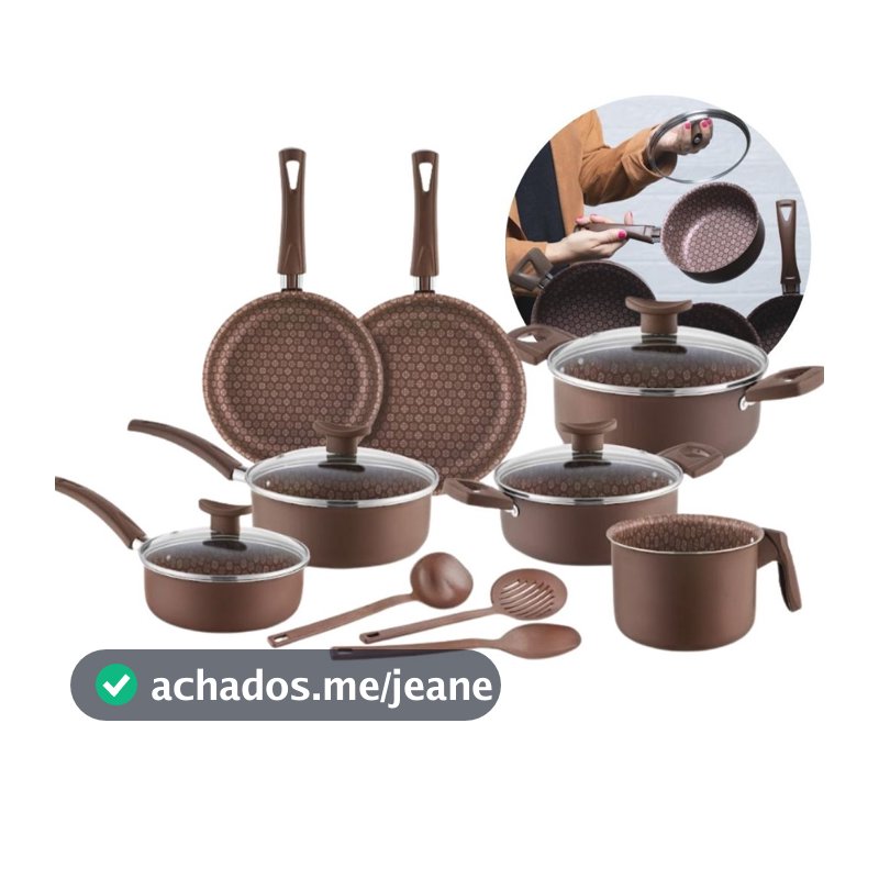 Conjunto De Panelas 10 Peças D'itália Caneca Frigideira Antiaderente Teflon Com Tampa De Vidro