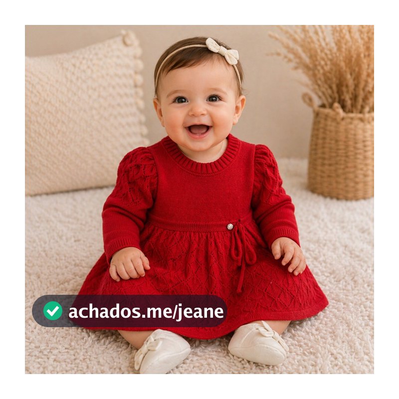 Vestido Bebê Tricô Manga Longa Inverno Menina Roupa Infantil Quentinha
