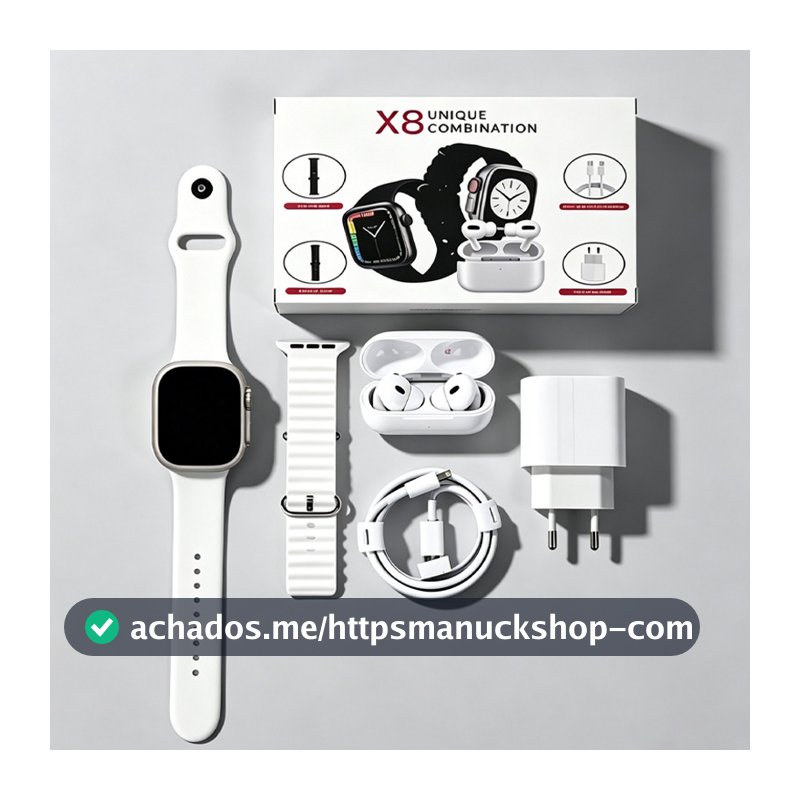kit Smartwatch Relógio Inteligente 2026 Novo X8 2.2 Polegadas Para iOS Android Completo 6 Em 1 i13 TWS/Carregador
