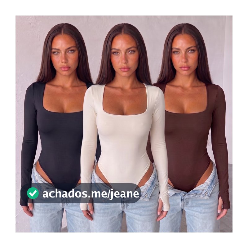 Kit 3 Body Feminino Manga Longa Decote Quadrado Suplex Forrado Premium Tendência Outono Inverno
