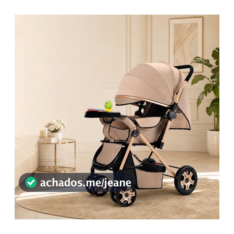 Carrinho de Bebê Premium Dobrável 0 a 36 Meses Até 30 kg, Reclinável, com Bandeja e Cinto de 5 Pontos