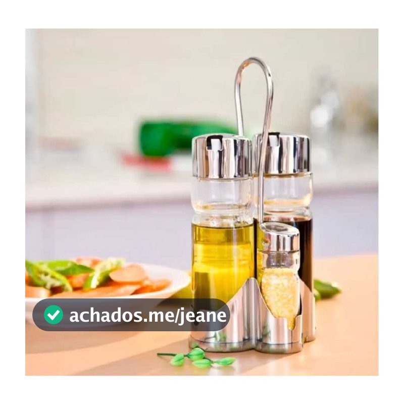 Galheteiro Porta Azeite Vinagre Saleiro Paliteiro Vidro Tampa Suporte Plástico Inox 4 Pçs