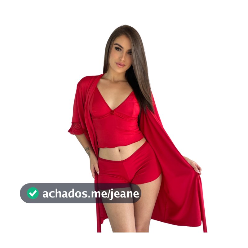 Kit Robe de Renda Com Mangas + Baby Doll Top Poliamida