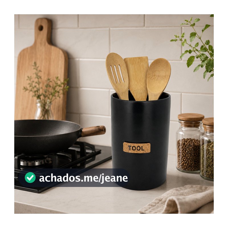 Porta Utensílios de Cerâmica Organizador Cozinha Talheres Bambu