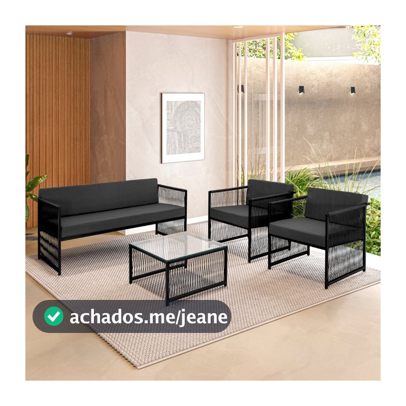 Conjunto para Área Externa de Fibra Sintética - 02 Poltronas Namoradeira Mesa de Centro Santiago
