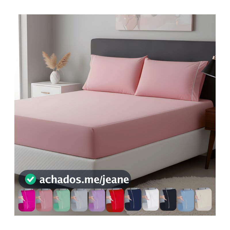 Jogo de Lençol Casal 3 Peças Ponto Palito Micropercal Acetinado 400 Fios Antiácaro Elástico Premium