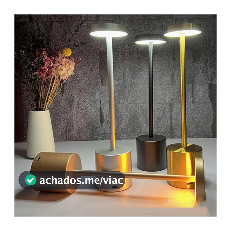 Luminária de Mesa Touch LED Recarregável Sem Fio - Candeeiro Dimerizável em Alumínio - Entrega Pronto - WYL