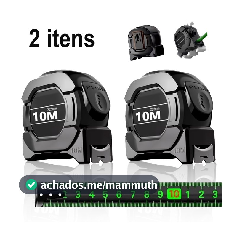 2 Peças Trena Profissional Fita Métrica Fluorescente Com Trava 10M
