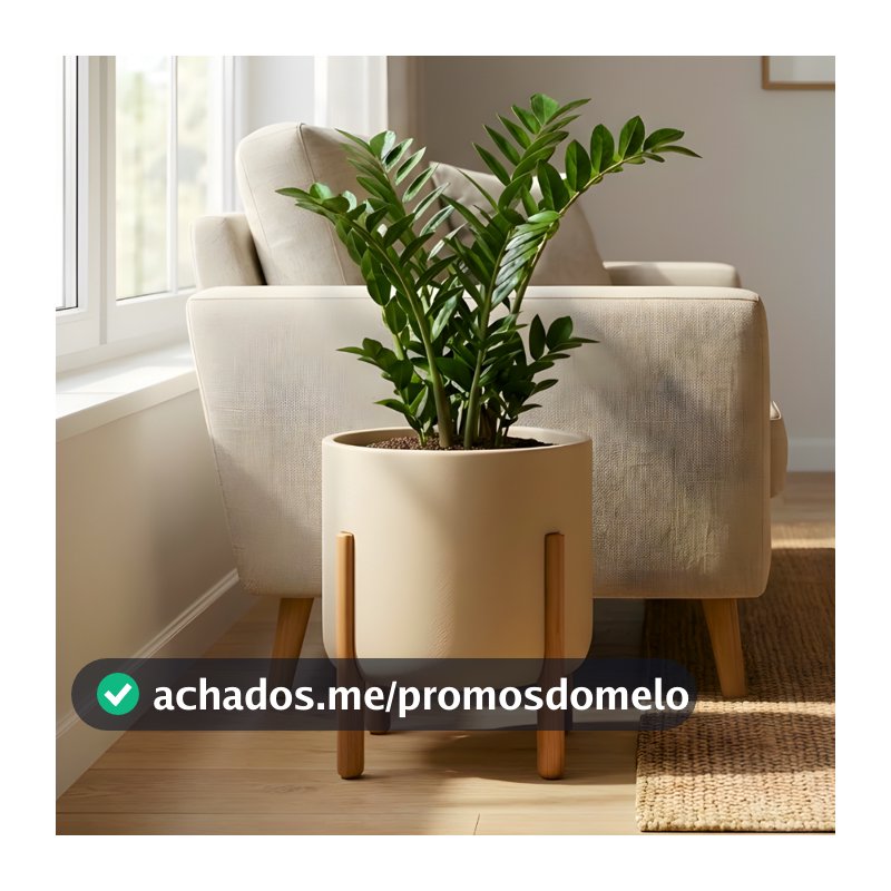 Vaso Para Plantas Polietileno Com Suporte De Madeira Decoração Sala 30x26