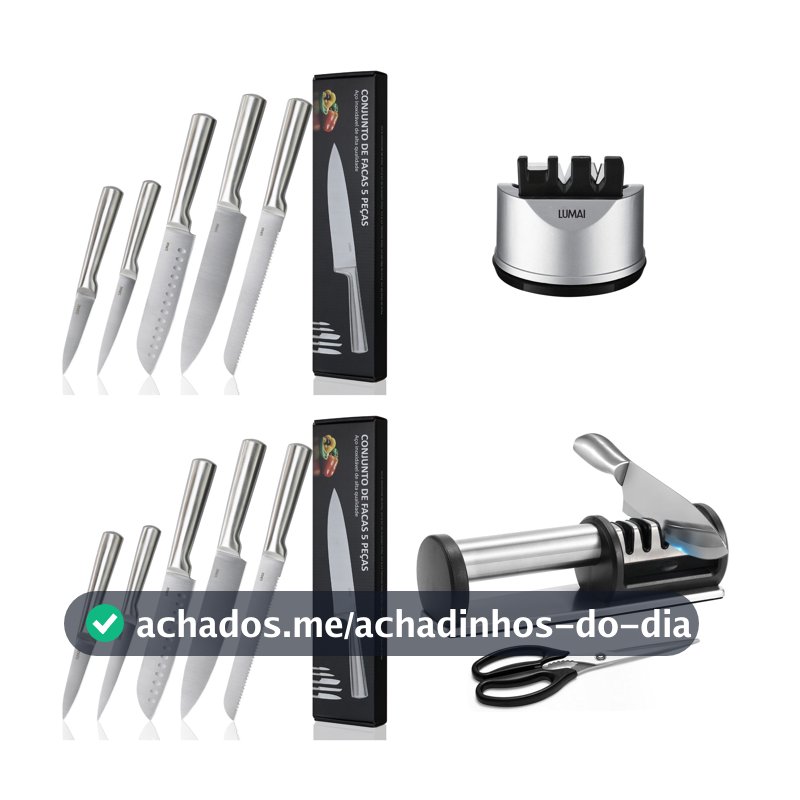 Lumai Kit Jogo de Facas Zurich de Aço Inox Cozinha + Afiador Amolador Acessório para Amolar Faca