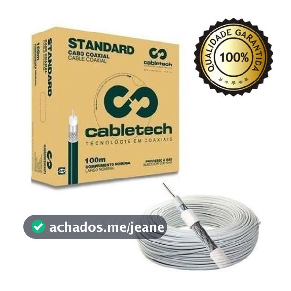 Cabo Coaxial Rg6 Cobreado Rolo 100 Metros Com Malha Dupla 60/90%