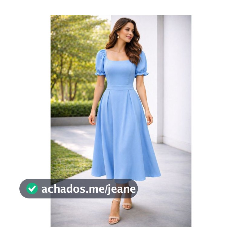 Vestido Midi Feminino  Manga Curta Rodado – Look Elegante para Festa e Uso Casual