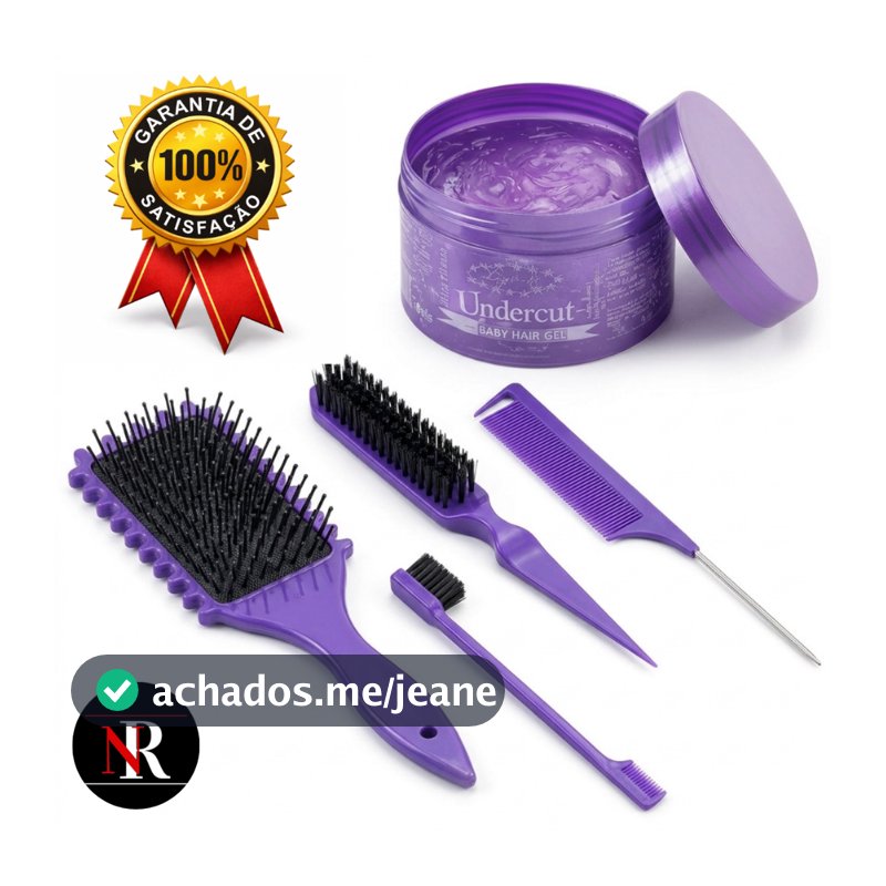 Kit Escovas Fitagem Cachos + Kit Baby Hair Escovinha e Gel Profissional AntiFrizz Definição Perfeita