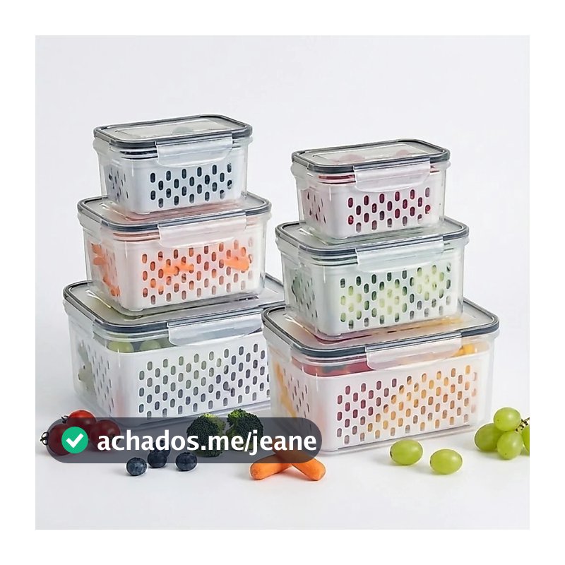 Kit Potes Herméticos Organizador de Geladeira Legumes Frutas Com Cesto Removível