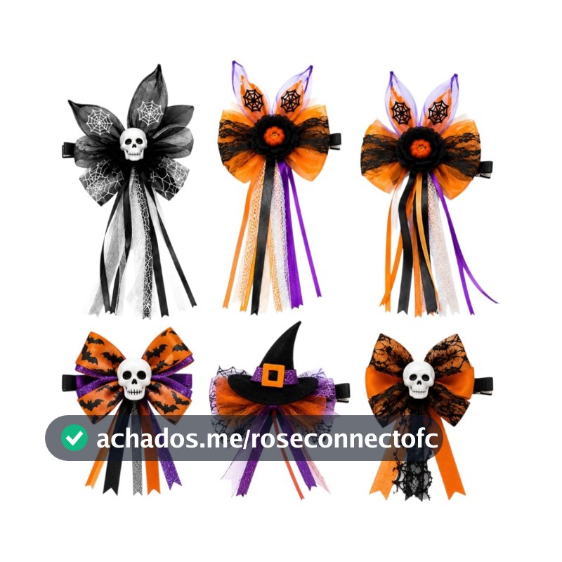 Presilha de cabelo Halloween infantil -  laço Decorativo com fitas e detalhes tematicos