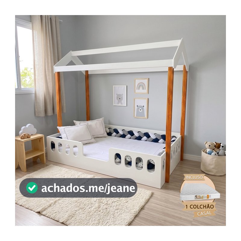 Cama Montessoriana Agatha Mdf com Colchão Enxoval Completo Trança 5,5m Infantil Luxo - Azul 3 Cores