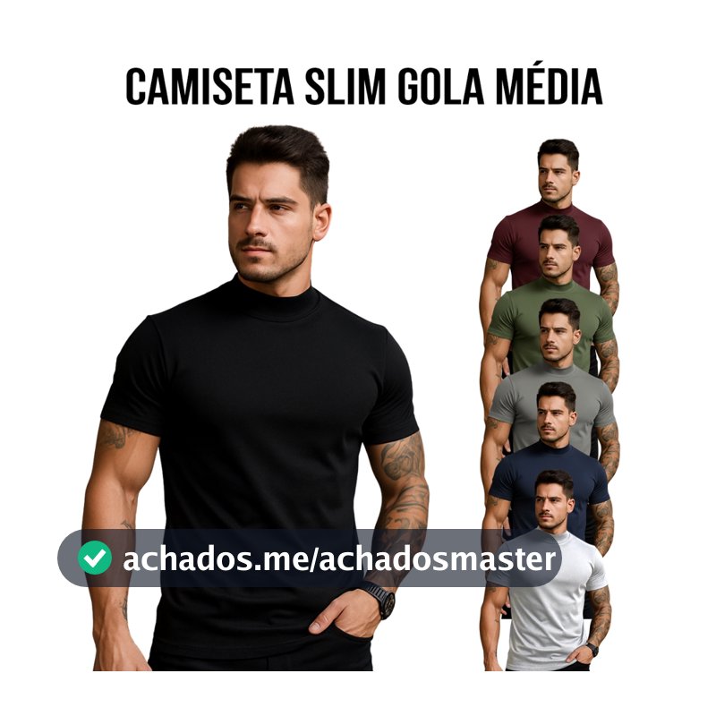 Camiseta Masculina Slim Fit Gola Média Básica Algodão Premium Casual Elegante Confortável
