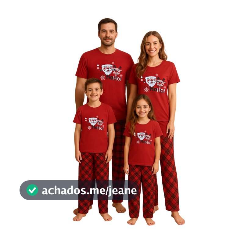 Pijama Natal Para Família Kit Combinado Estampas Natal Meia Estação Blusa Manga curta e Calça Adulto e Infantil Oferta
