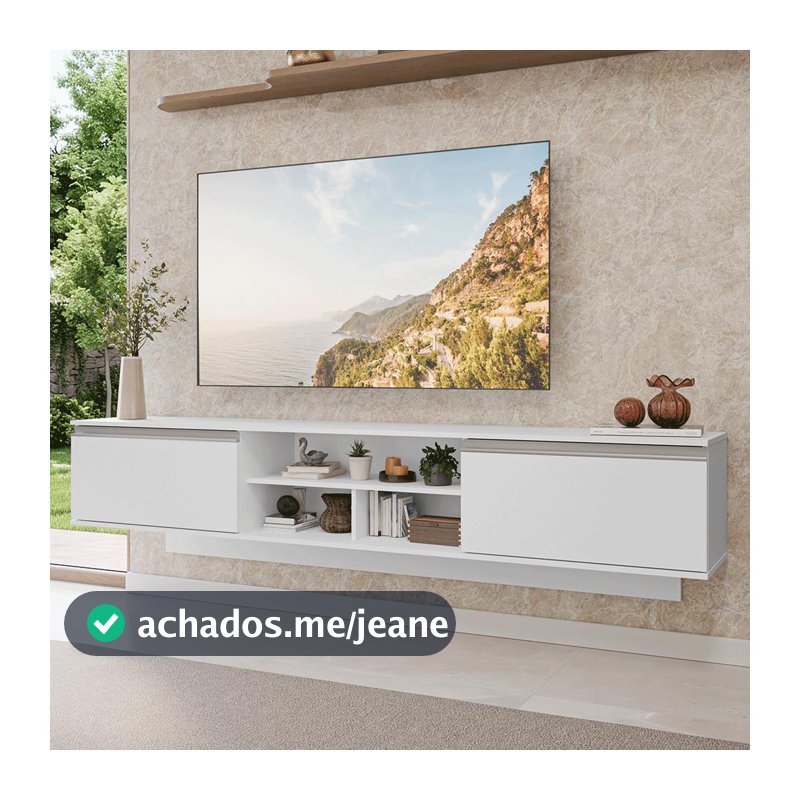 Rack Suspenso para TV até 80 Polegadas 218 cm 2 Portas Branco Glamy Madesa