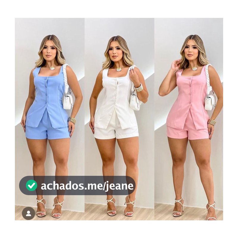 Conjunto  Feminino de Short Colete 4 Botoes  Short com Bolsos + Colete Moderno Premium