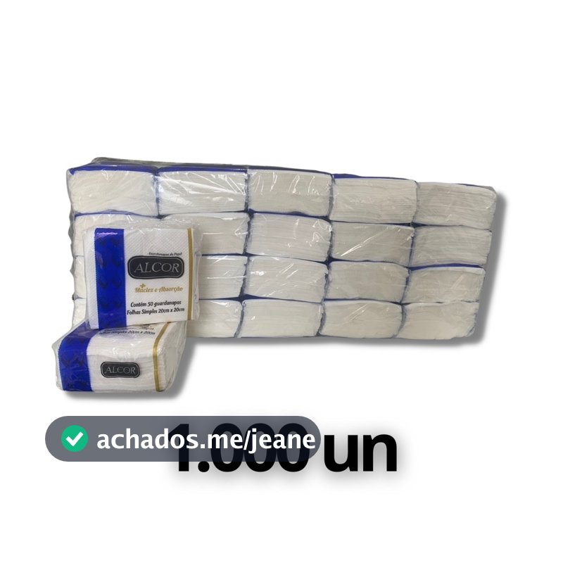 1000 unid. Guardanapo de mesa 20x20 (20/10 pacotes c/50 unid) Alcor