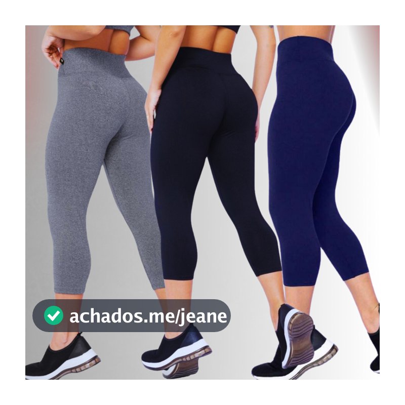 KIT 3 Corsario Feminino Capri Academia Cintura alta Suplex tecido grosso