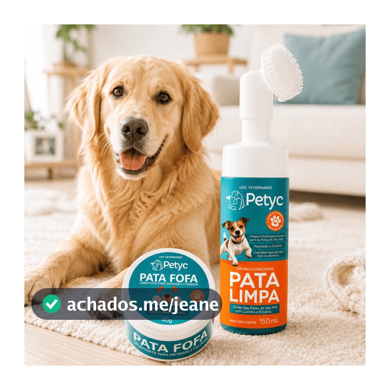 Limpa Patas 150ml + Pata Fofa 40g Petyc Creme Hidratante Patinhas Nariz Cachorro Gato Higiene Sem Enxágue Aleo Vera