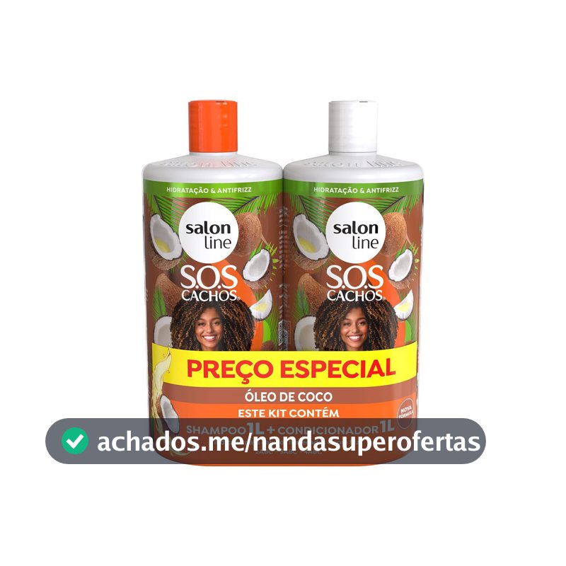 Kit SOS Cachos Coco Profundo Shampoo e Condicionador Litrão Salon Line