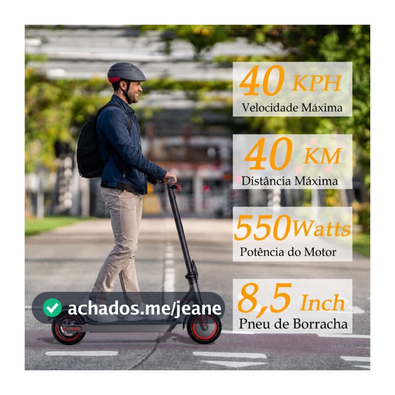 Patinete Elétrico 550W Scooter de Alumínio Para Adultos,40 KM/H, Dobravel Com Bluetooth Com Bolsa