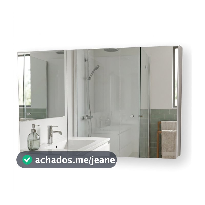 Armário Aéreo 80cm Para banheiro 3 Portas em MDF Branco Fosco Com Espelho Móvel Suspenso Multiuso Com fundo Montado