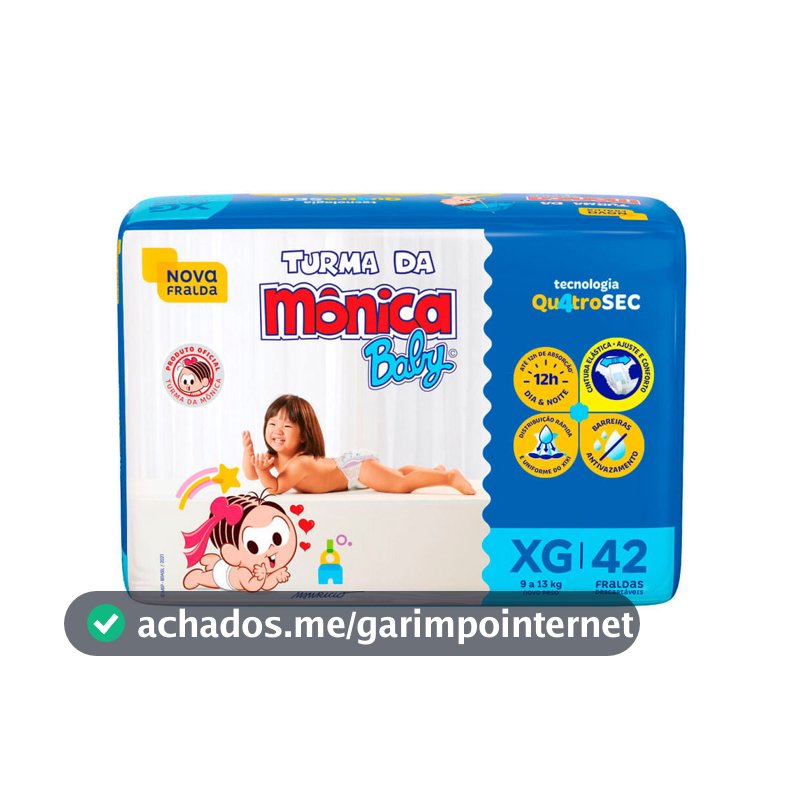 Fralda Turma da Mônica Baby Mega Tamanho XG 42 Unidades Descartáveis