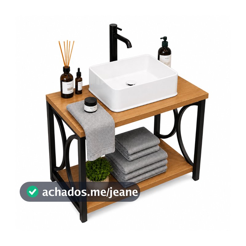 Gabinete para Banheiro Suspenso Cuba Retangular + Armário Pia Compacto Premium MDF Estilo Industrial