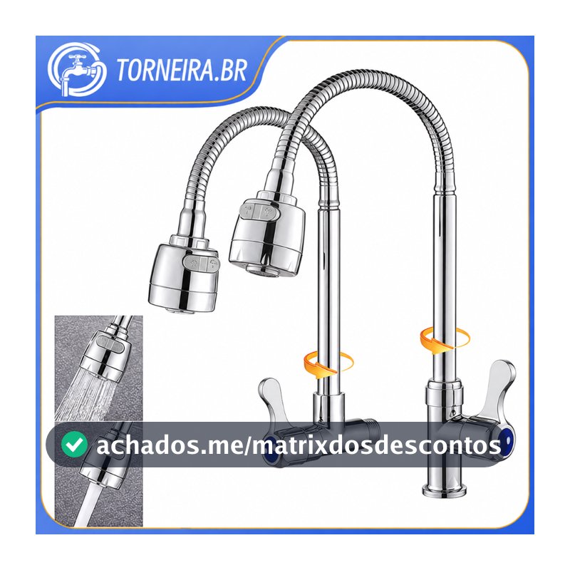 Torneira Cozinha Chuveiro Com Rotação De 360° Cozinha Luxo Verticais E De Parede Promoção