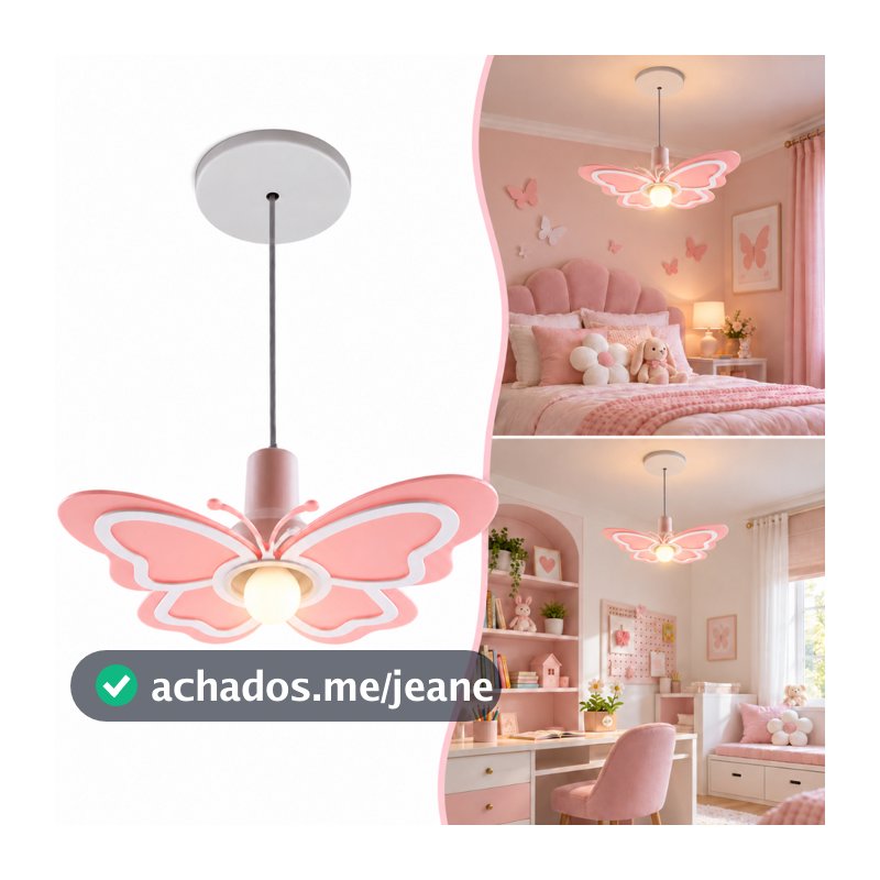 Luminária Borboleta Rosa Pendente Quarto Infantil Lustre Decoração Quarto de Menina Branco Bebê