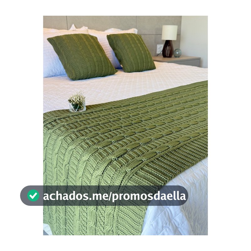 Kit Manta Peseira Tricot Trança Cama Casal Queen King + 2 Capas Almofadas Decorativa Premium Sofá FI