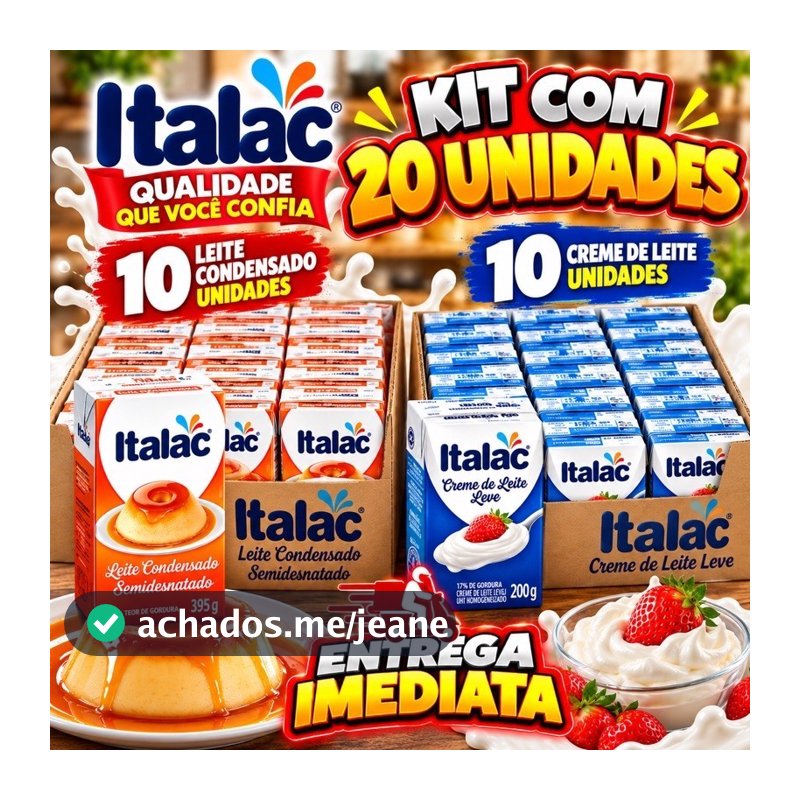 kit com 20unidades 10unidades de leite condensado 395g   e  10unidades Creme de leite italac 200g