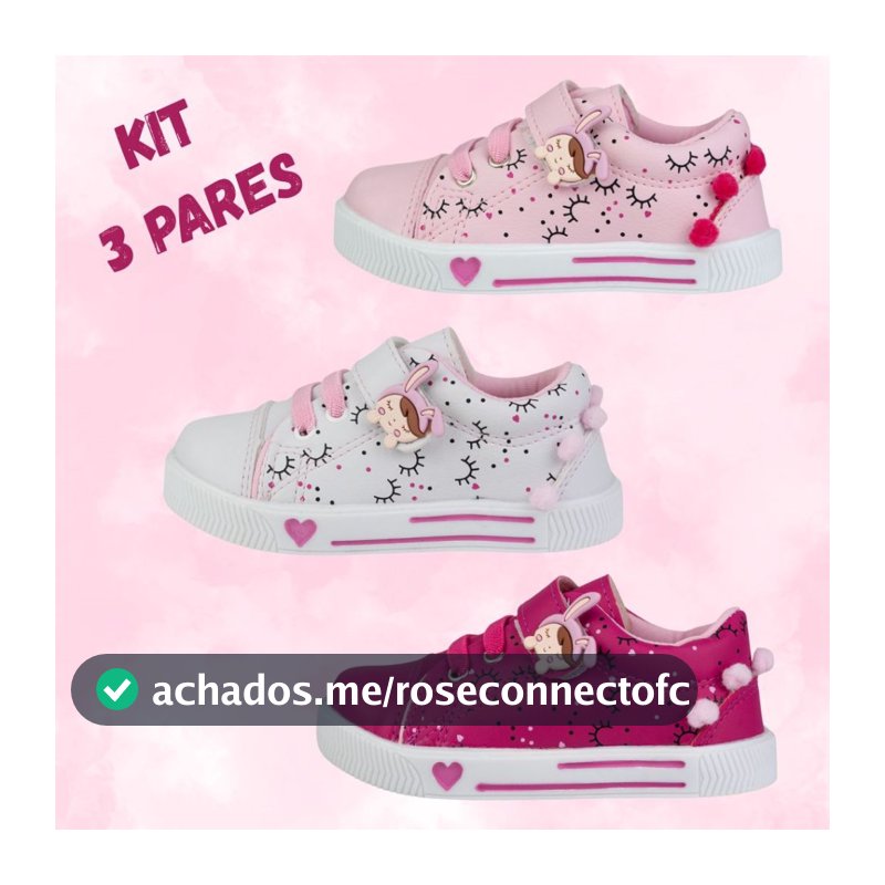 KIT 3 PARES TÊNIS MENINA SONHADORA