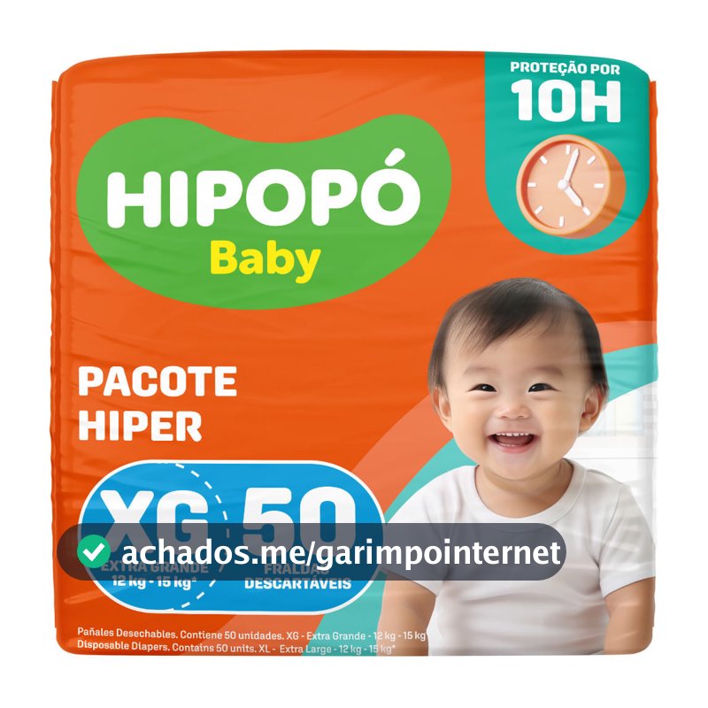 Fralda Hipopó Baby Tamanho XG Pacote Hiper 50 Unidades Descartáveis