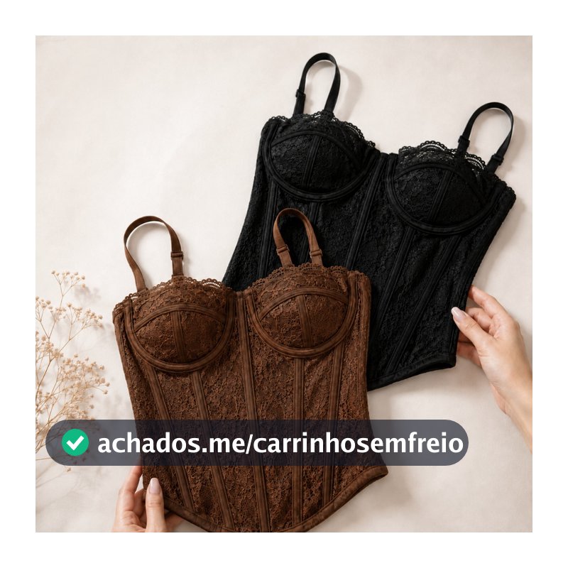 Cropped Corset Feminino Renda Premium Corselet Alça Regulável Modelagem Sexy Look Estiloso